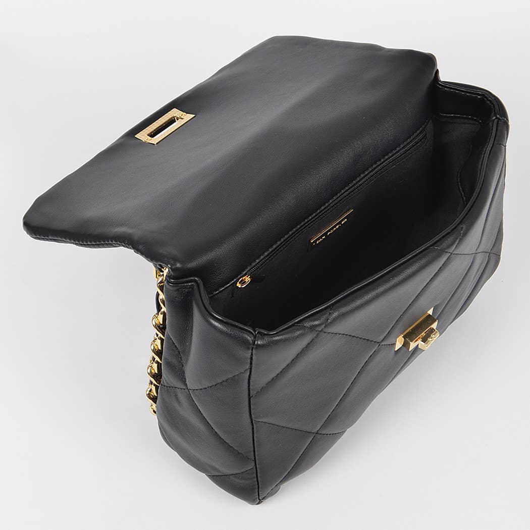Quilted Vegan Leather Clutch W/Chain