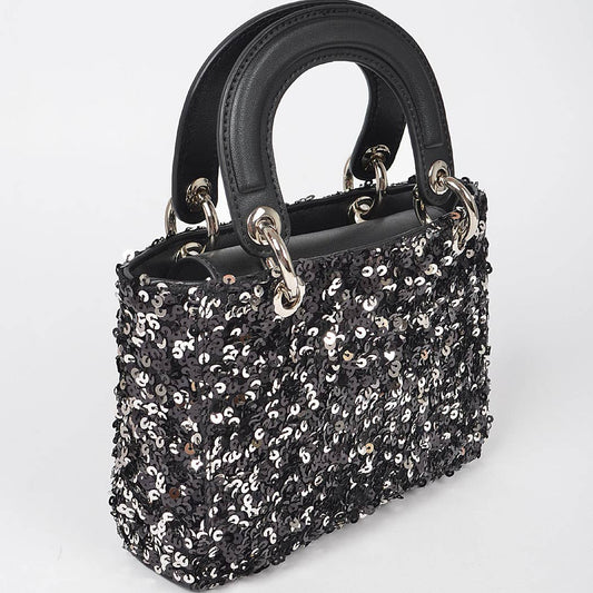 Sequin and Vegan Leather Crossbody Bag