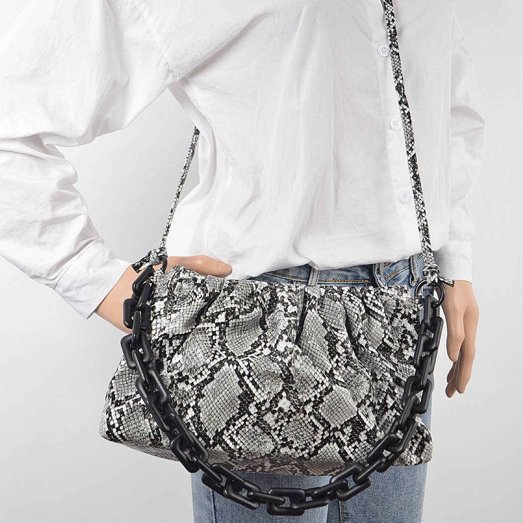 Faux Snake Skin Clutch with Linked Strap