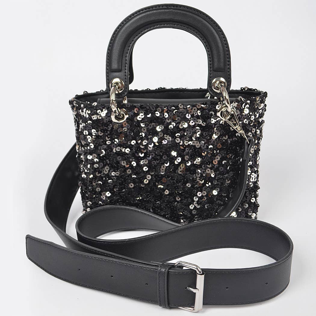 Sequin and Vegan Leather Crossbody Bag