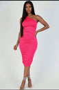 Sexy Solid Color Ruched One Shoulder Midi Bodycon Dress