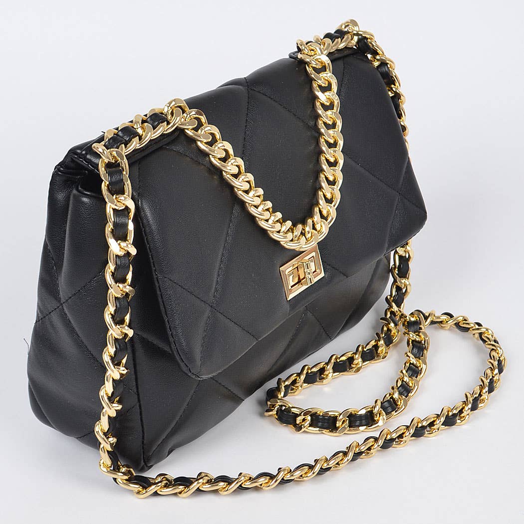 Quilted Vegan Leather Clutch W/Chain
