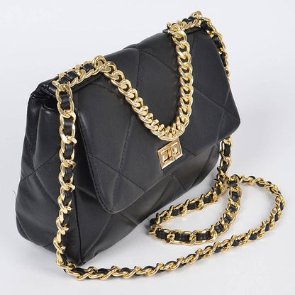 Quilted Vegan Leather Clutch W/Chain