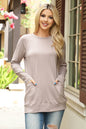 Solid Long Sleeve Front Pocket Top