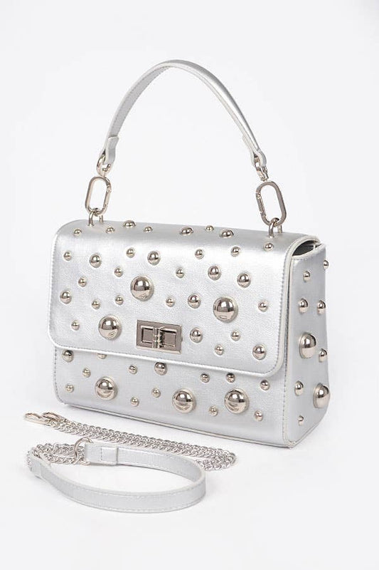 Vegan Leather Multi Metal Studded Shoulder Bag