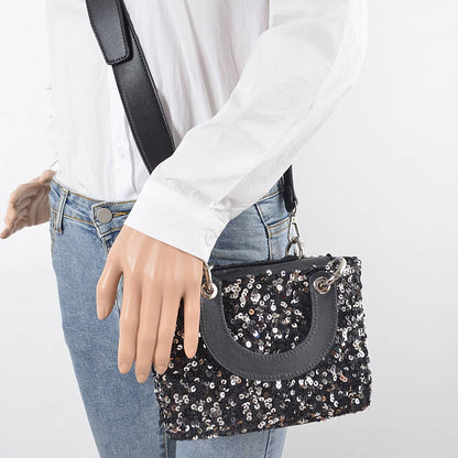 Sequin and Vegan Leather Crossbody Bag